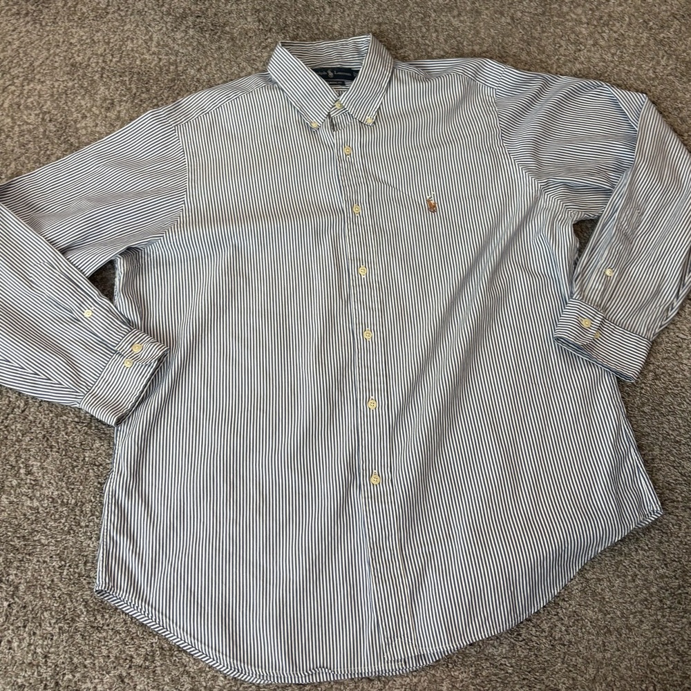 Ralph Lauren Blue Striped Long-Sleeve Shirt Men’s Size 17 34/35 classic Fit 0025